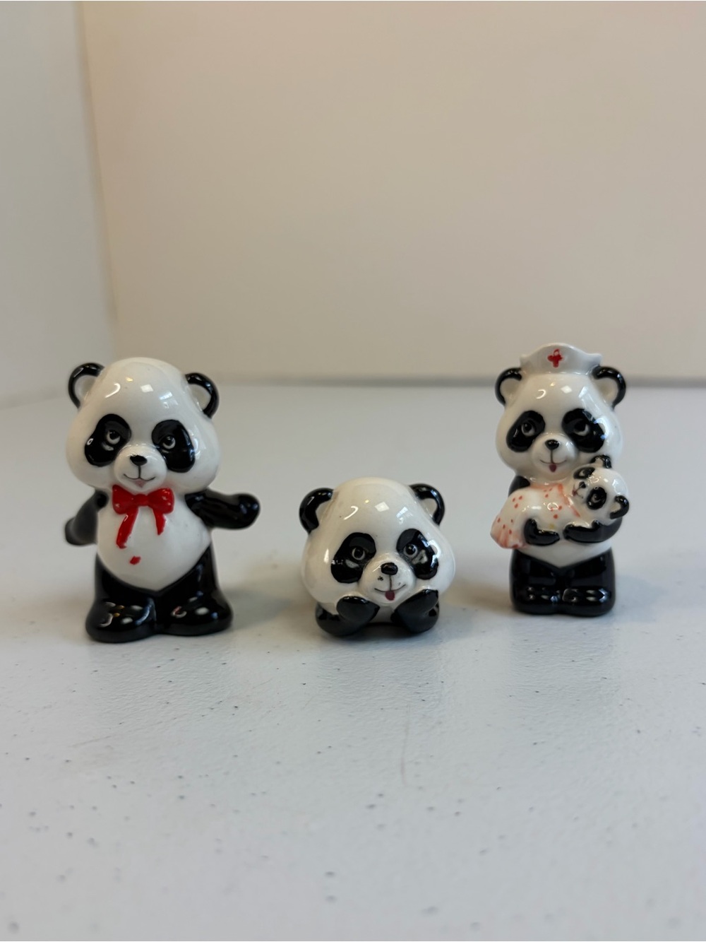 Vintage 1960s Japan Porcelain Panda Bear Set Figurine kitsch 60s Nurse gift
